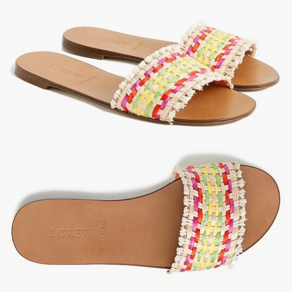 J.Crew Multi-Colored Raffia Slide Sandals 9.5